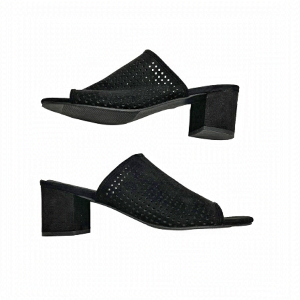 George Mules black Peep Toe slide fits 8 - 8.5 US heels